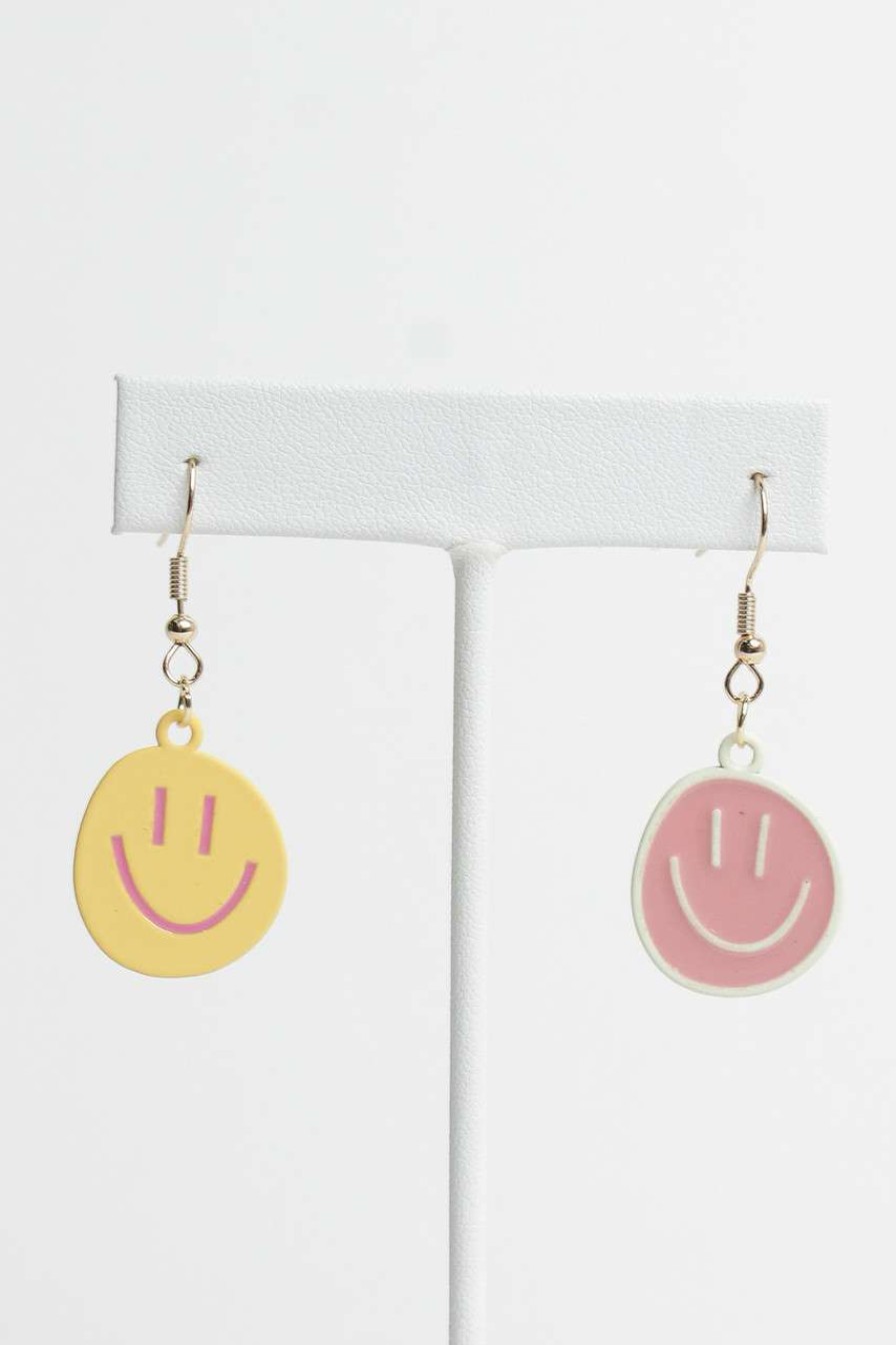 Accessories * | Clearance Sale Two-Tone Smiley Face Earrings