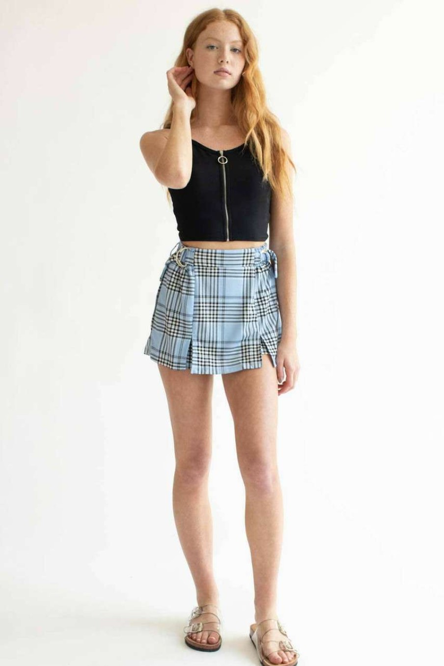 Women * | Bargain Sale Blue Plaid Skort 1