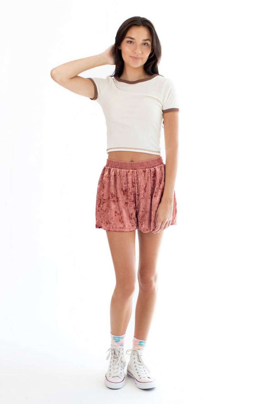 Women * | Clearance Marsala Crushed Velvet Shorts