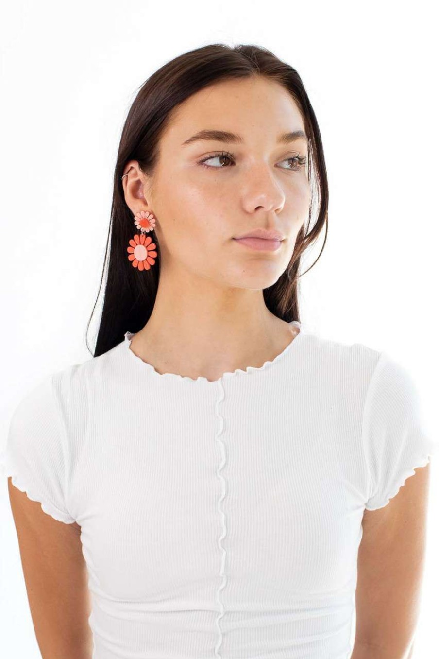 Accessories * | Cut-Price Pink Daisy Flower Earrings