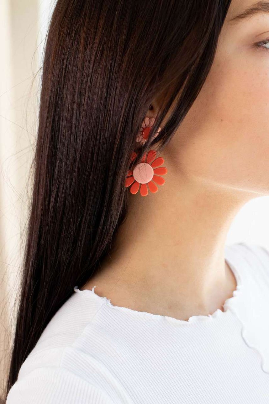 Accessories * | Cut-Price Pink Daisy Flower Earrings