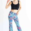 Women * | Bargain Sale Blue Tile Print Ribbed Bell Bottoms