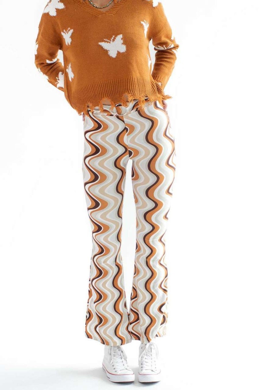 Women * | On Discount Brown Sugar Wavy Flares W/Belt