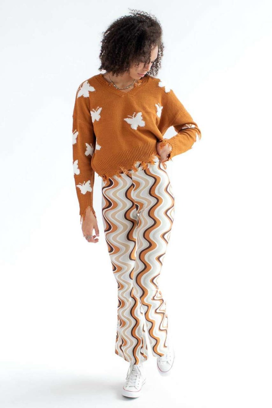 Women * | On Discount Brown Sugar Wavy Flares W/Belt