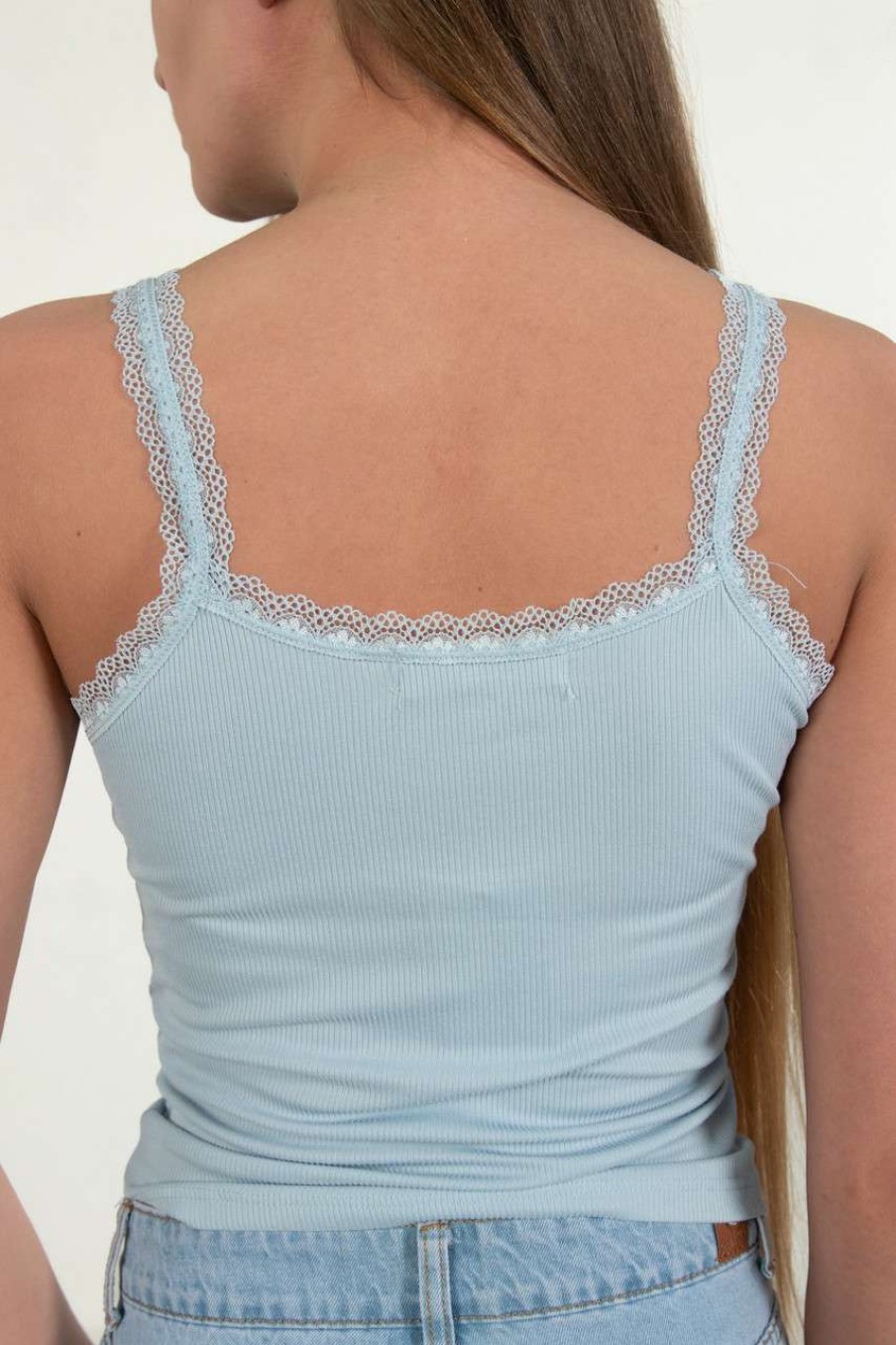 Women * | Clearance Sale Blue Ruched Lace Trim Cami