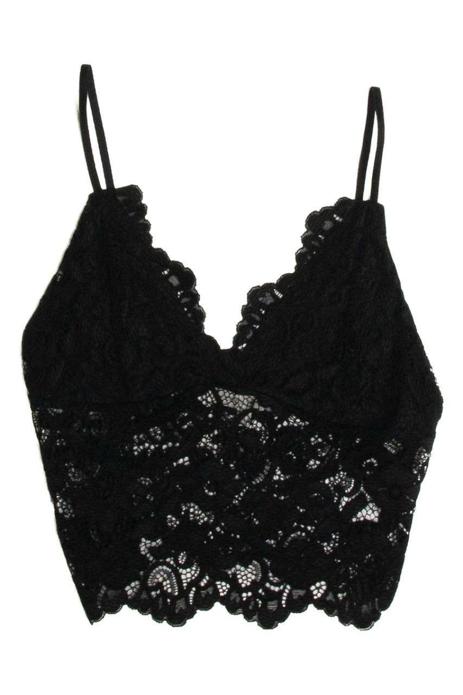 Women * | Clearance Sale Black Lace Lined Crop Cami