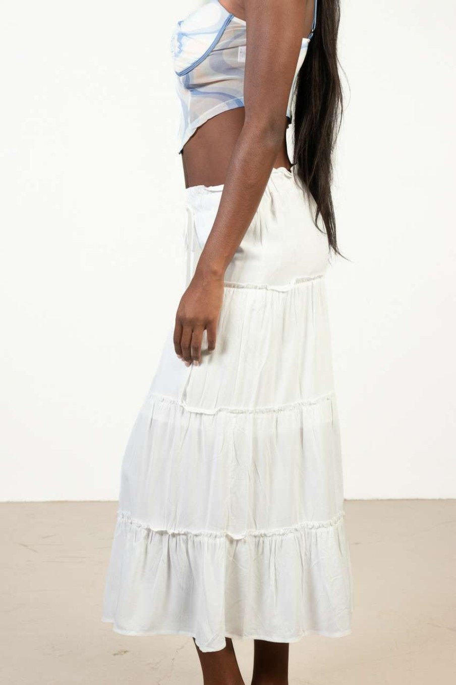 Women * | Super Specials White Layered Maxi Skirt