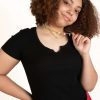 Women * | Super Specials Extended Sizes Black Notch Thermal Tee