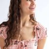 Women * | Limited Edition Pink Butterfly Gingham Milkmaid Romper