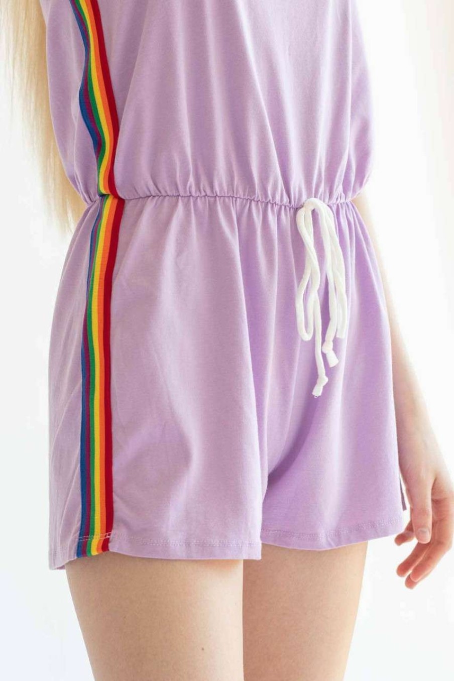 Women * | Special Price Lavender Rainbow Stripe Romper