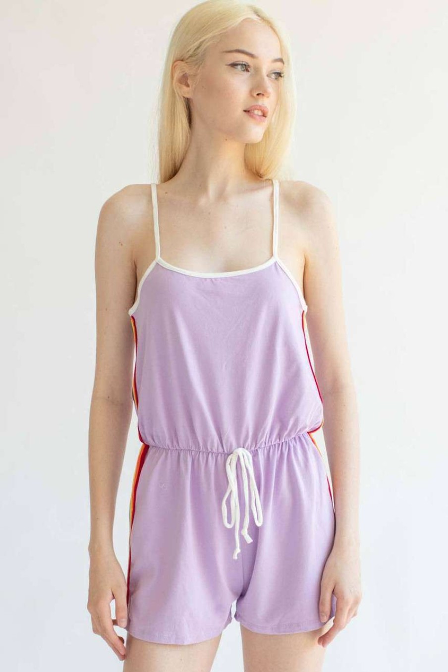 Women * | Special Price Lavender Rainbow Stripe Romper