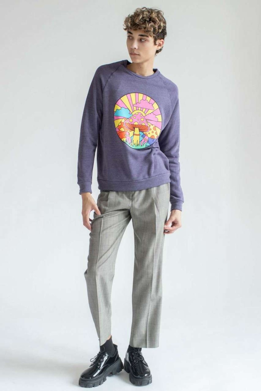 Men * | Cut-Price Purple Psychedelic Mushroom Sweatshirt