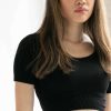 Women * | Cut-Price Black Ribbed Seamless Scoop Neck Crop Tee