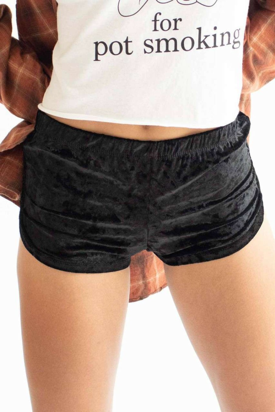 Women * | Half Off Black Crushed Velvet Dolphin Shorts