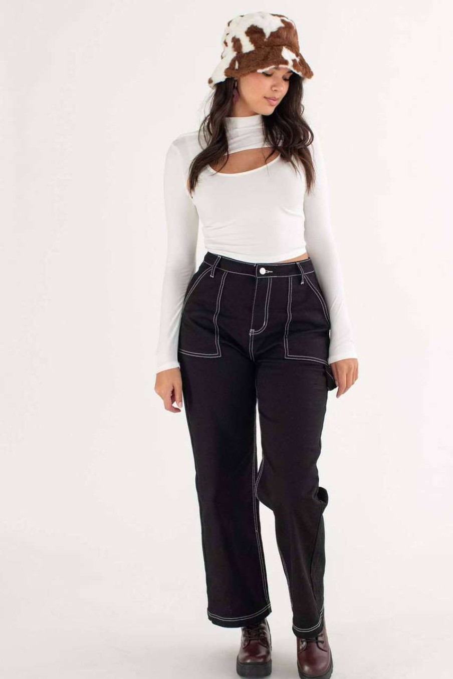 Women * | Limited Edition Black Wide Leg Carpenter Jeans