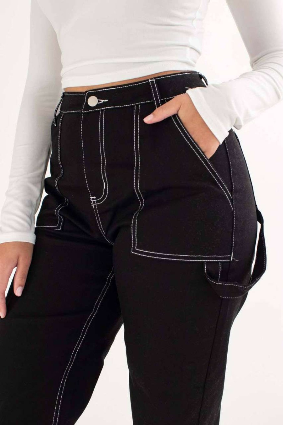 Women * | Limited Edition Black Wide Leg Carpenter Jeans