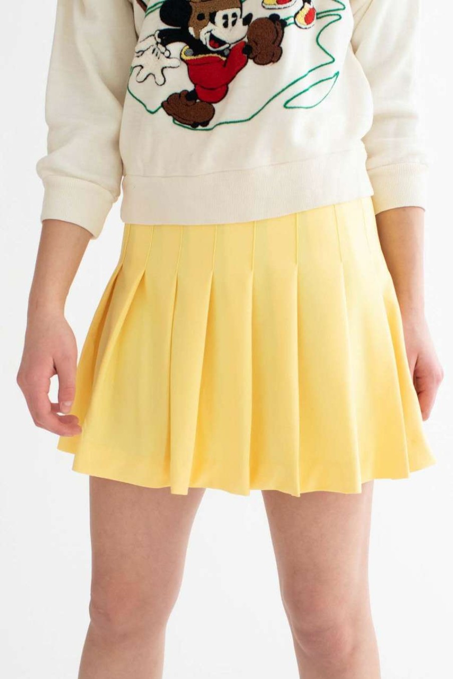 Women * | Super Specials Yellow Stretch Pleated Skirt