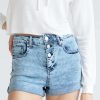 Women * | Clearance Sale Acid Washed 4 Button Stretch Denim Shorts