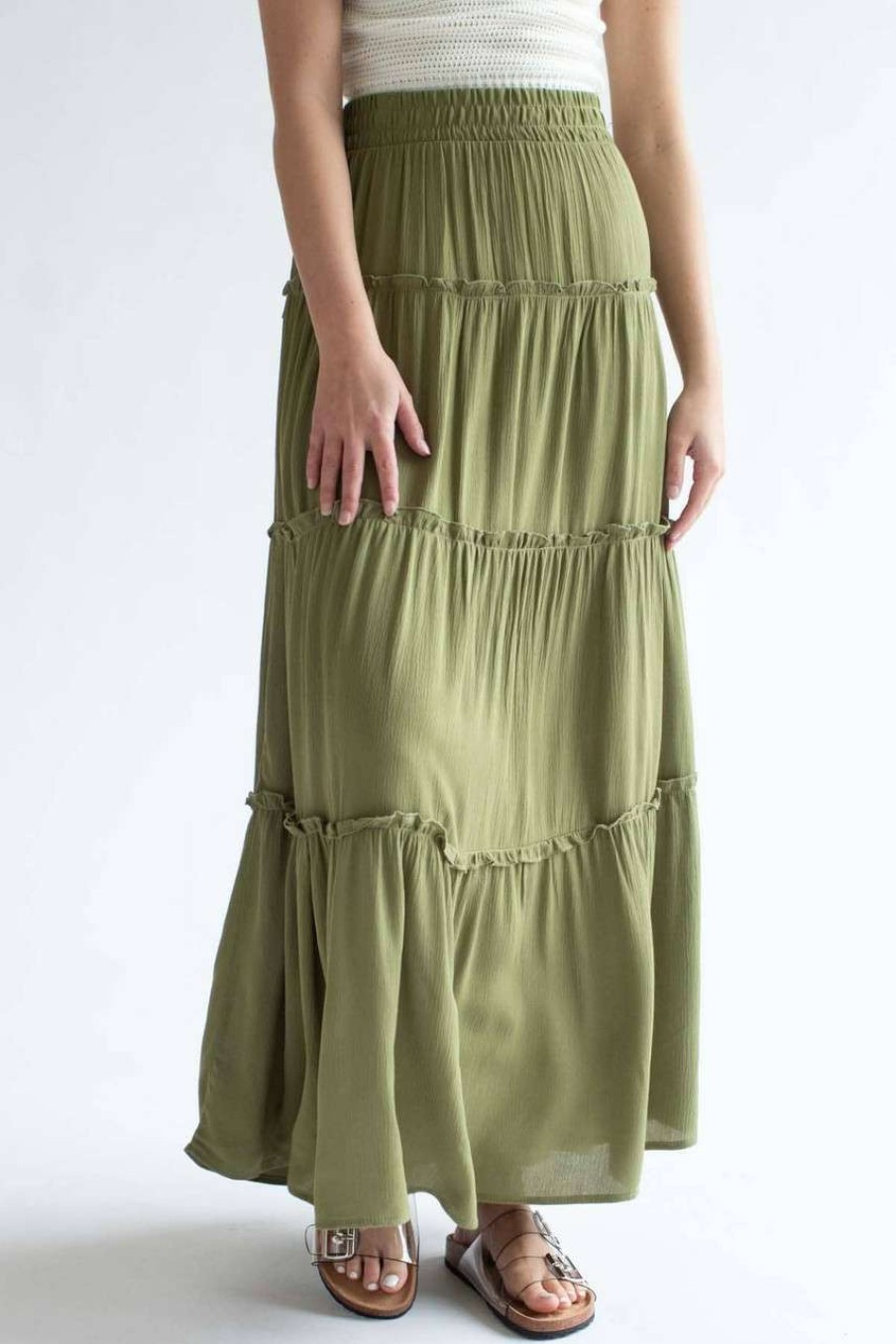 Women * | Online Store Olive Ruffle Tiered Maxi Skirt