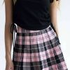 Women * | On Discount Pink Plaid Pleated Skirt