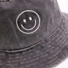 Accessories * | Special Offer Smiley Face Embroidered Black Frayed Brim Bucket Hat