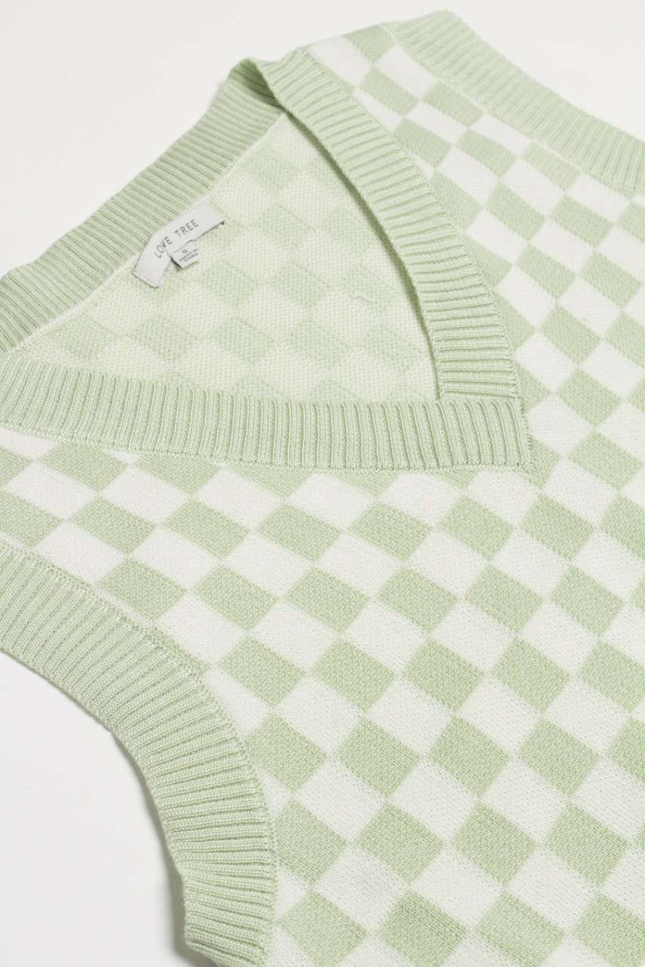 Women * | Limit Offer Moss Green Checkered Sweater Vest