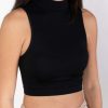 Women * | Half Off Black Mock Neck Crop Tank