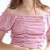 Women * | On Discount Mauve Puff Sleeve Ruched Top