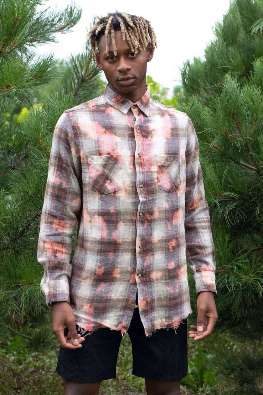 Men * | Half Off Burgundy Bleach Dye Flannel