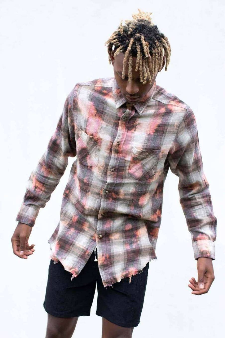 Men * | Half Off Burgundy Bleach Dye Flannel