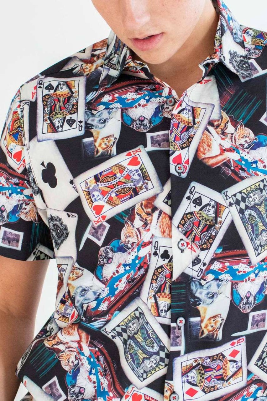 Men * | Prefential Price Black Poker Dogs Button Up Shirt