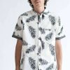 Men * | Online Store White Leaf Ink Print Button Up Shirt