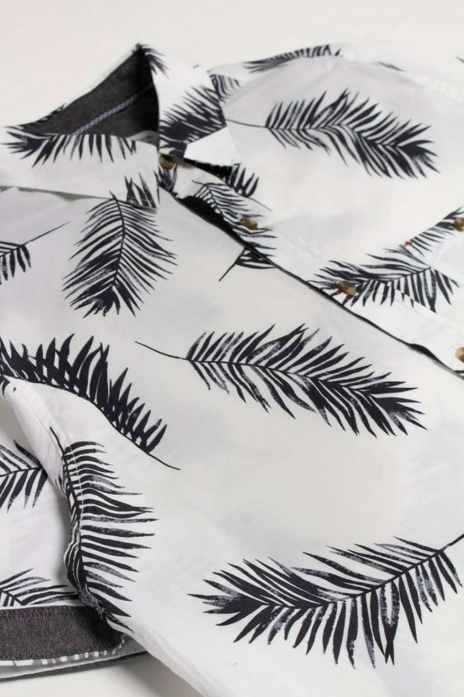 Men * | Online Store White Leaf Ink Print Button Up Shirt