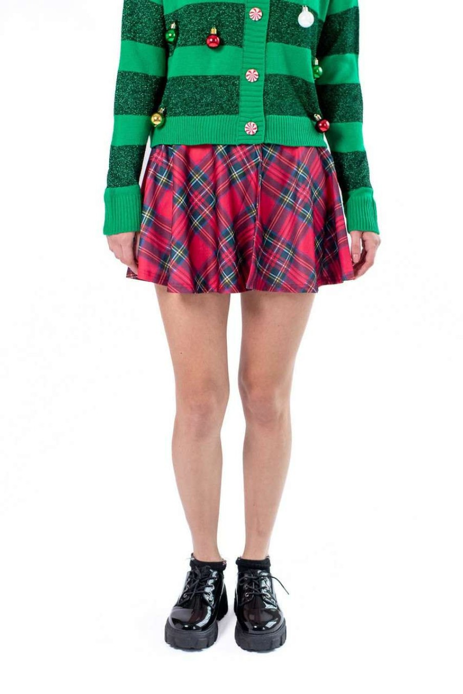 Women * | Clearance Red Plaid Pleated Skater Skirt