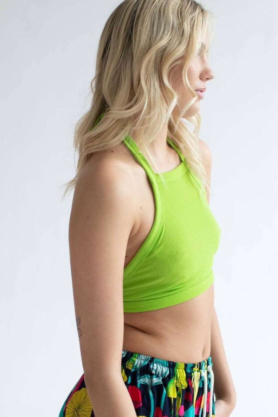 Women * | Special Offer Bright Green Tie Halter Top