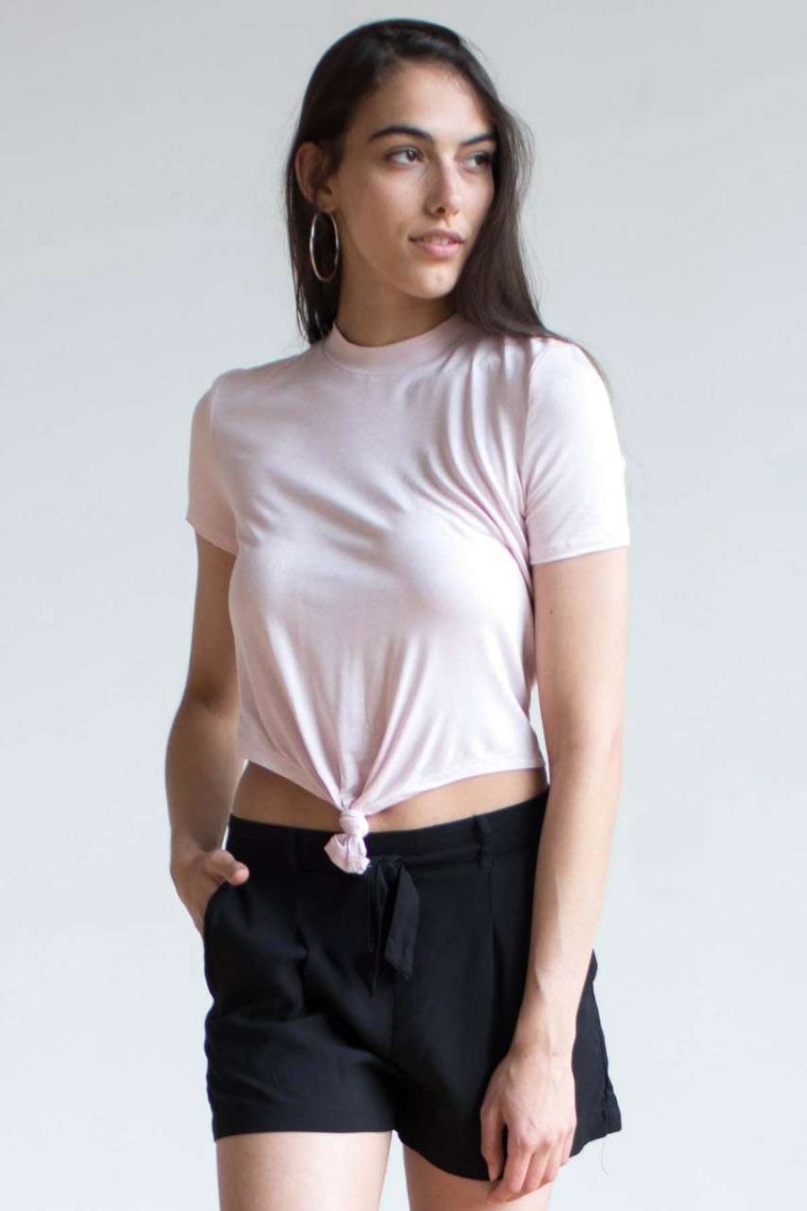 Women * | Super Specials Pink Knot Front Crop Tee