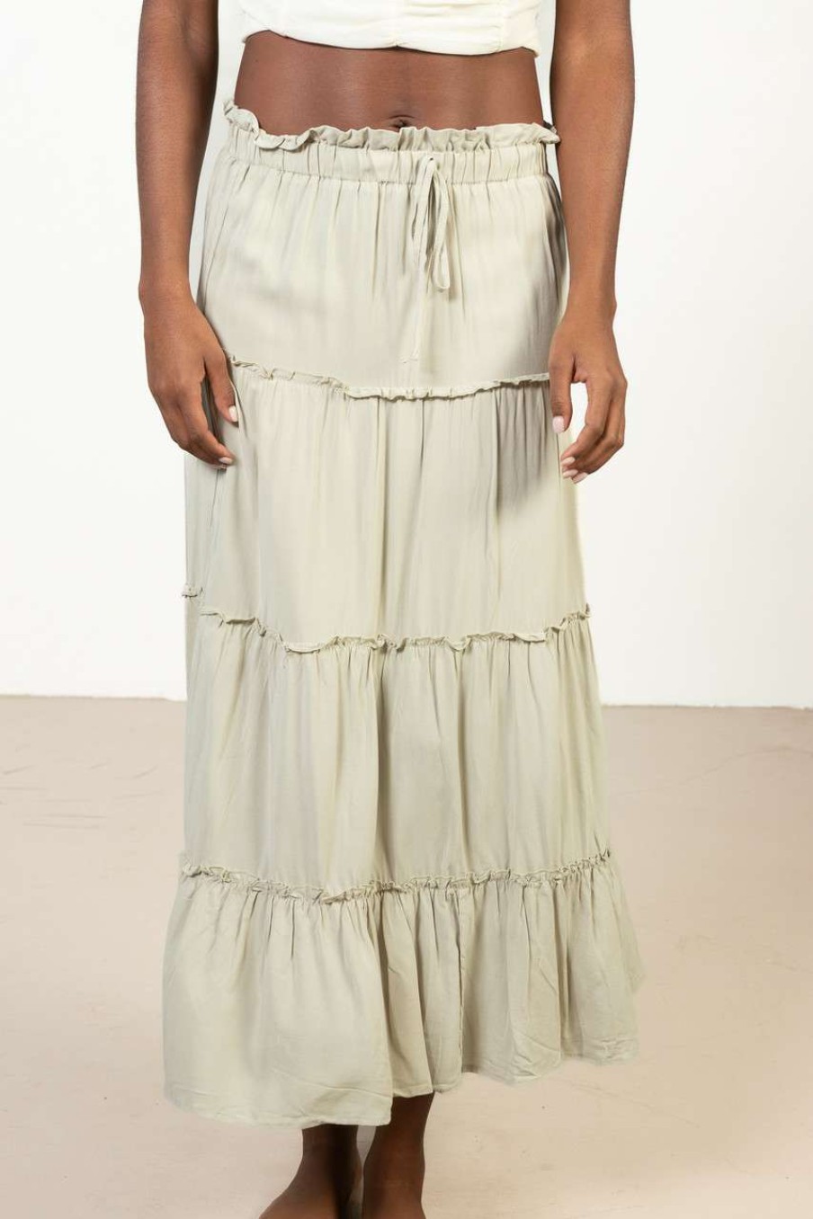 Women * | Half Off Celery Layered Maxi Skirt