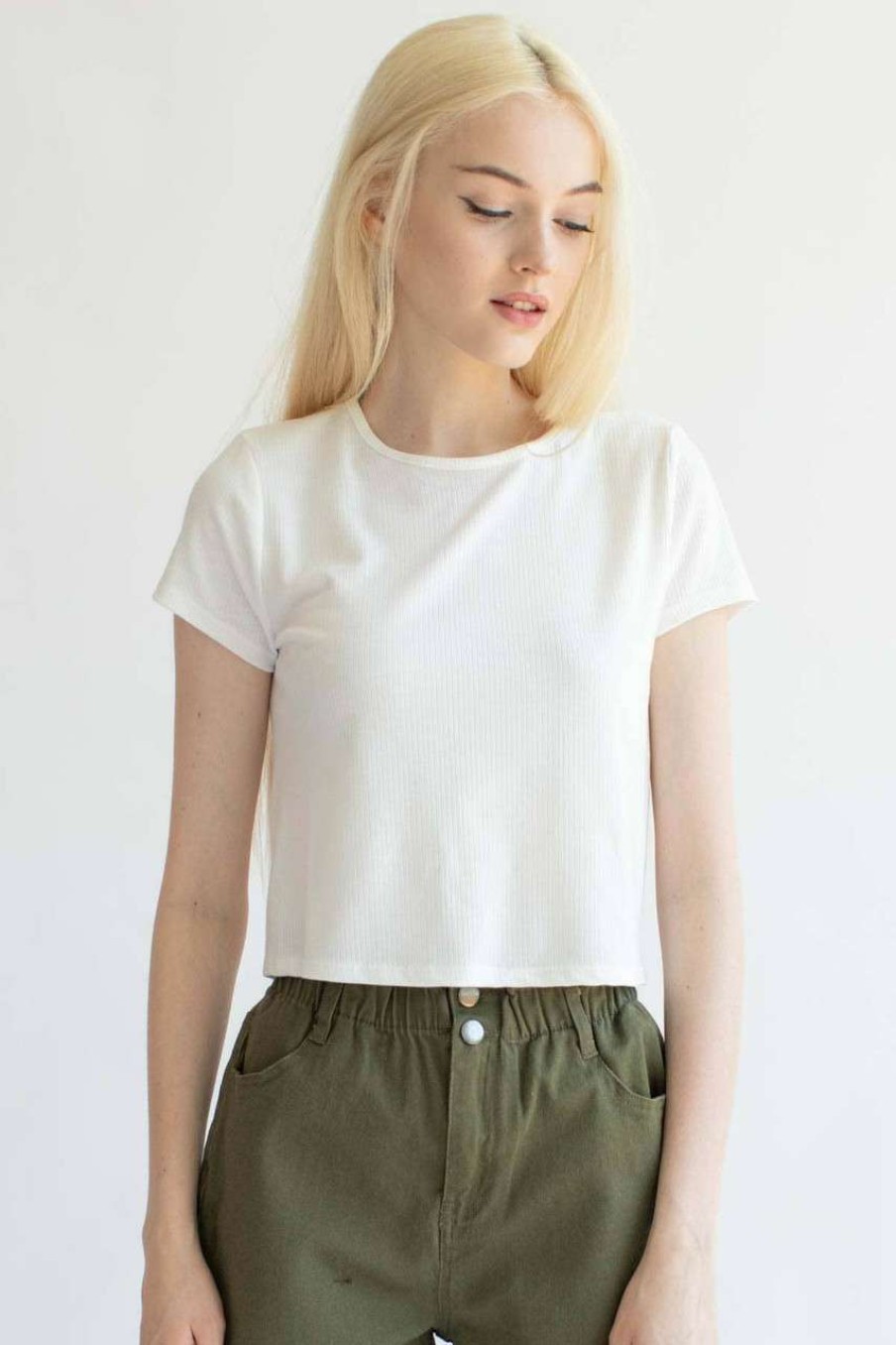 Women * | Special Offer White Tie Back Ribbed Tee