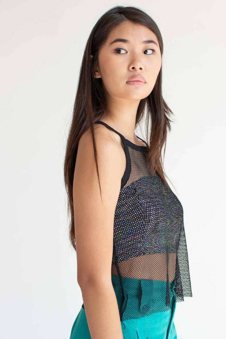 Women * | Cut-Price Black Fishnet Tank