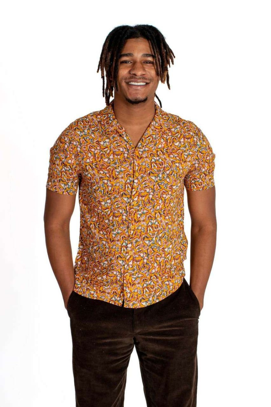 Men * | Special Offer Golden Butterfly Rayon Button Up Shirt