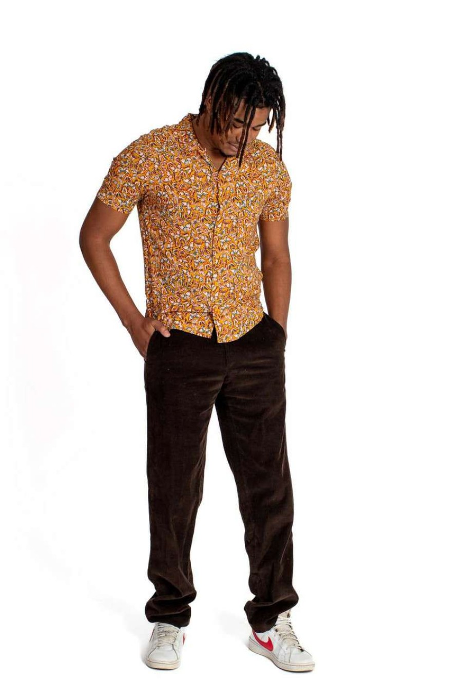 Men * | Special Offer Golden Butterfly Rayon Button Up Shirt