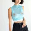 Women * | Special Offer Blue Bedazzled Daisy Mesh Top