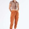 Women * | On Discount Amber Brown Corduroy Cargo Joggers