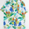 Men * | Limit Offer White Contrast Colored Parrots Hawaiian Shirt