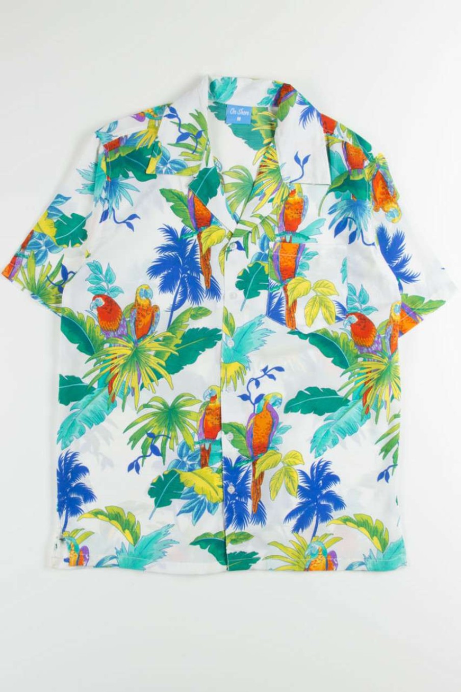 Men * | Limit Offer White Contrast Colored Parrots Hawaiian Shirt