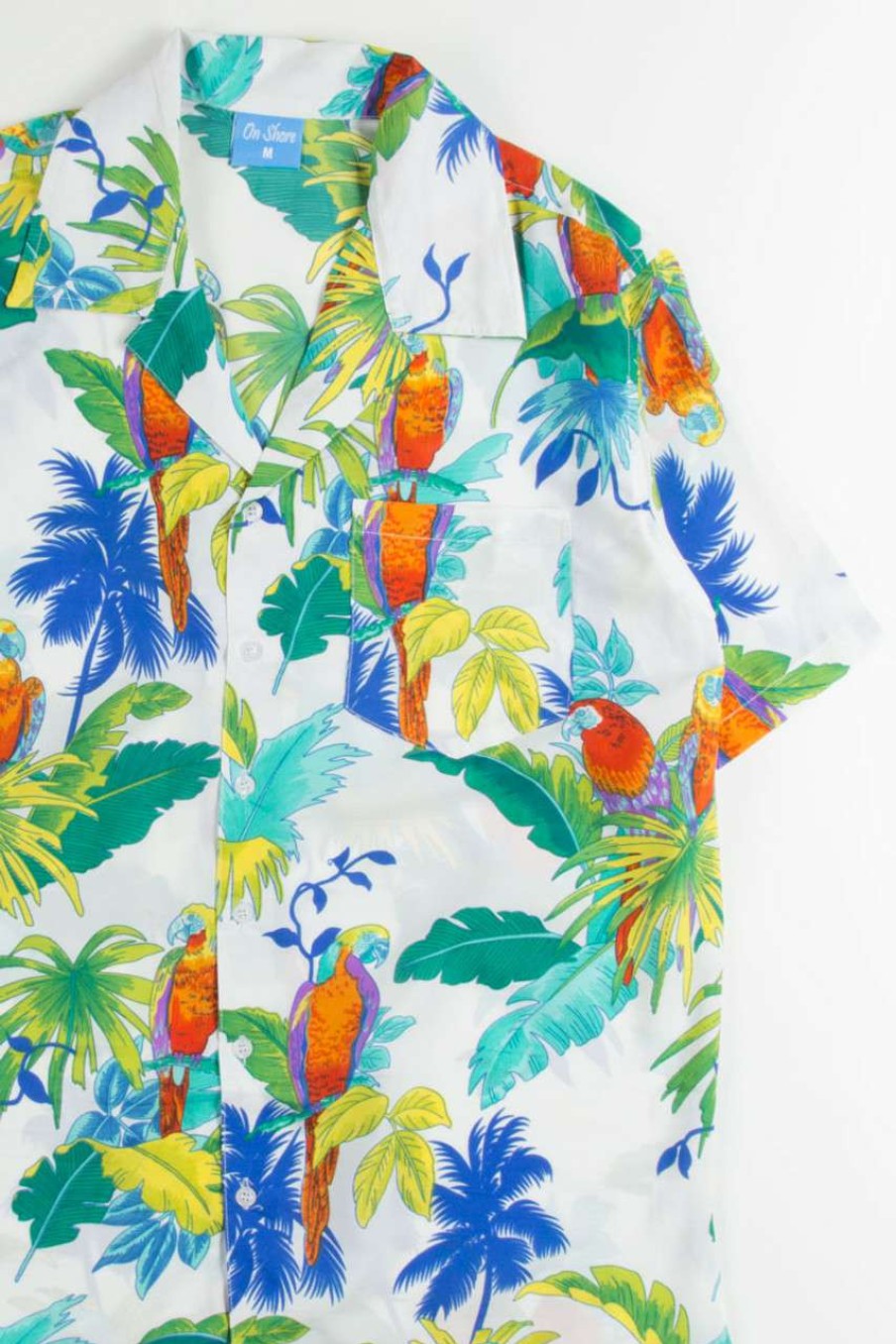 Men * | Limit Offer White Contrast Colored Parrots Hawaiian Shirt