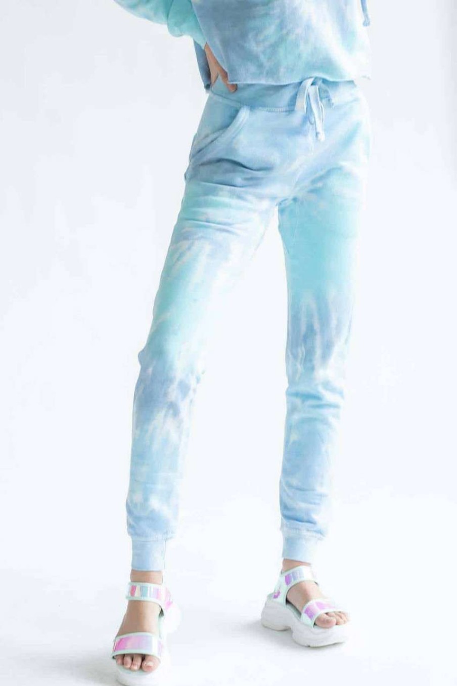 Women * | Special Price Blue Rainbow Tie Dye Joggers