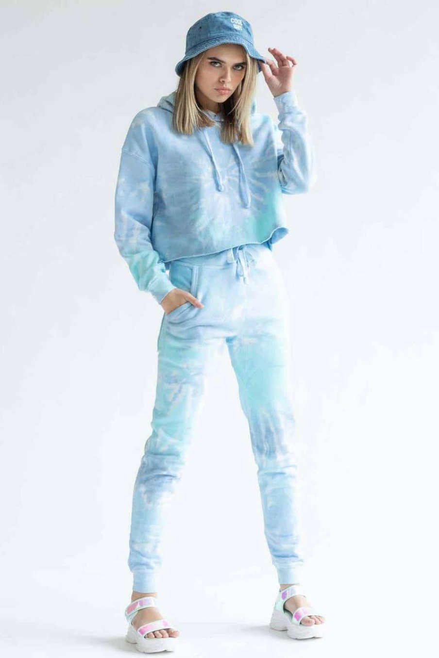 Women * | Special Price Blue Rainbow Tie Dye Joggers