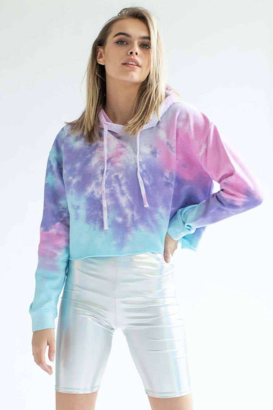 Women * | Limited Edition Pastel Tie Dye Cropped Hoodie