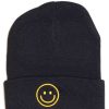 Accessories * | On Discount Black Smiley Face Beanie